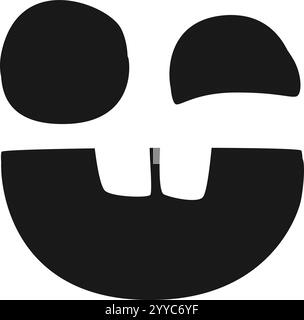 Minimalistisches, zwinkerndes Halloween-Kürbisgesicht mit einem großen Lächeln und runden Augen, die eine schlichte gruselige schwarz-weiße Zeichnung schaffen, die perfekt für festliche Feierlichkeiten ist Stock Vektor