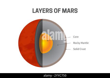 Schichten des Mars – Kern, felsiger Mantel und feste Kruste Infografik-Illustration Stock Vektor