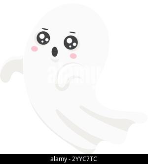 Ein überraschter, in der Luft schwebender Zeichentrickgeist mit großen Augen und offenem Mund, der eine einfache, aber niedliche Illustration schafft, die perfekt für Halloween ist Stock Vektor