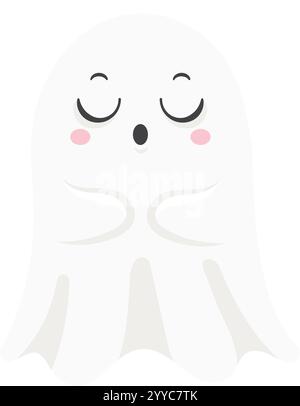 Entzückender Cartoon-Geist, der friedlich mit geschlossenen Augen und offenem Mund schläft, eine skurrile Darstellung des halloween-Geistes, ideal für Kinder Stock Vektor