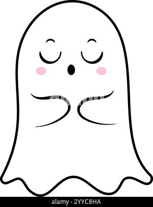 Ein entzückender Zeichentrickgeist, der friedlich mit geschlossenen Augen, rosa Wangen und einem sanften Ausdruck schläft, der eine skurrile Note für Halloween oder Pl. Schafft Stock Vektor
