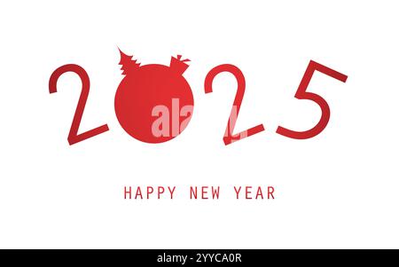 Einfache Neujahrsgrußkarte 2025 mit Typografie, kräftigen roten Zahlen, Konzept „Feier um die ganze Welt“ – minimalistisches Weihnachtsdesign auf weißem Rücken Stock Vektor