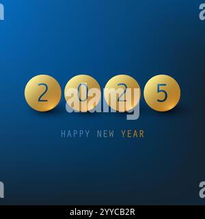 Einfache blaue und goldene Neujahrskarte, Cover- oder Hintergrunddesign-Vorlage - 2025 Stock Vektor
