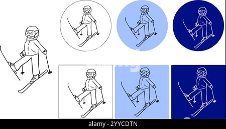 Grafische Linie des Skier-Logo-Symbols mit Illustrationsvektor. Perfekt für Schilder, Symbole, Profile, Skier-Logo usw. Einzigartiges und einfaches Vektordesign. Stock Vektor