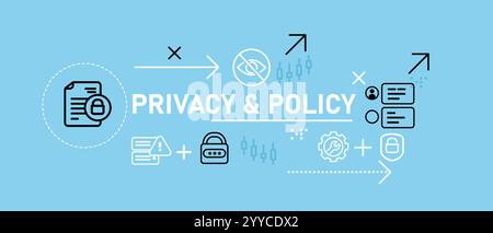 Datenschutz Datenschutz Datenschutz für Benutzer Kunden Internet Website Datenschutz Design Symbol Umriss Banner Header Illustrationssatz konzeptionell Stock Vektor