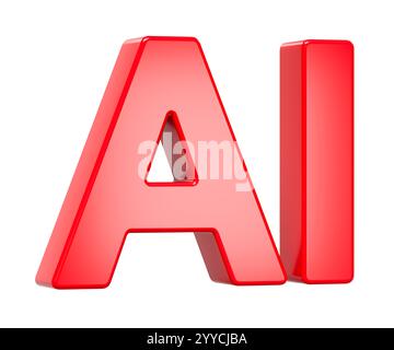 Rote AI-Text-3D-Form isoliert auf weißem Hintergrund Stockfoto