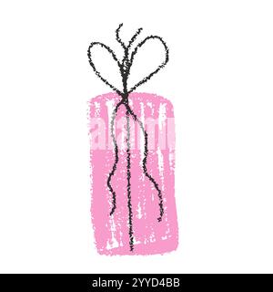 Geschenkbox mit Buntstift. Rosafarbene Dekoration zum Valentinstag. Coquette-Doodle-Stil mit Schleife. Vektorillustration isoliert auf weißem Hintergrund Stock Vektor