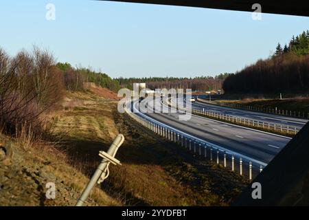 Skånes-Fagerhult, Skåne, Schweden. Dezember 2024. Autobahn E4. Stockfoto