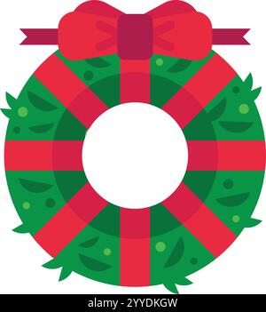 Der Weihnachtskranz mit roter Schleife und grünen Blättern ist eine perfekte Dekoration für die Weihnachtszeit und bringt einen Hauch festlicher Stimmung in jede Umgebung Stock Vektor