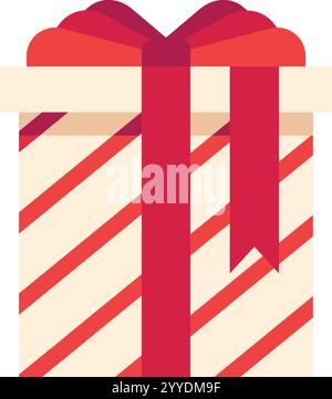 Festliche weihnachtsgeschenkbox mit diagonal gestreiftem Papier und großer, eleganter roter Schleife, perfekt für Feiertage und besondere Veranstaltungen Stock Vektor