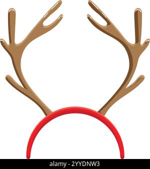 Rentiergeweih Stirnband mit braunen Geweihen und rotem Stirnband isoliert auf weißem Hintergrund ist perfekt für weihnachtsfeiern und Winterferien Stock Vektor