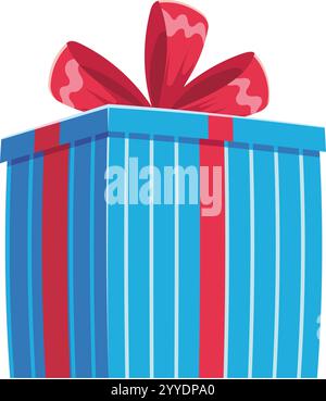 Große blaue Geschenkbox mit roten Bändern und einer dekorativen Schleife, die Feier, Überraschung und Geschenke zu besonderen Anlässen symbolisiert Stock Vektor