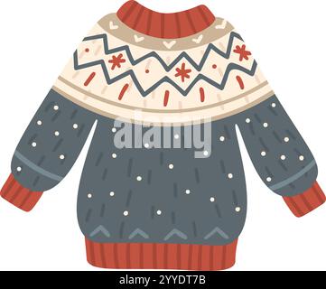 Kuscheliger, handgefertigter Winterpullover mit wunderschönem festlichem Muster, perfekt für Weihnachtsfeiern oder Silvesterversammlungen Stock Vektor