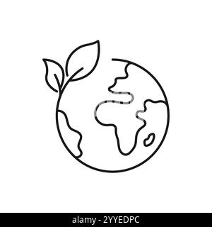 Green Earth Planet Concept, icon, World ecology, Nature Global Protect, Logo Eco Environment, Globus mit Blättern, dünne Linie, einfaches Websymbol auf weißem B Stock Vektor