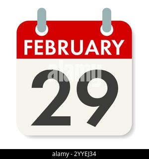 Februar: Ein Sprungtag. Kalenderblatt. Feiertagsdatum. Vektorillustration isoliert auf weiß Stock Vektor