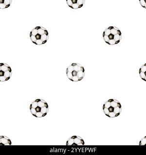 Fußball-Wasserfarbenmuster. Nahtloses Muster von Fußballbällen auf weißem Hintergrund. Ideal für Kinder- und Sporttextilien, Verpackungen Stockfoto