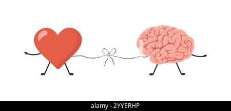 Herz-Hirn-Balance. Kontrollgefühl und Emotionskonzept. Herzgefühl verbunden mit logisch denkendem Gehirn. Vektor-Illustration in flachem Cartoon Stock Vektor