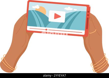 Handheld Hands Hold Mobile Play Video (Handy Halten) Stock Vektor