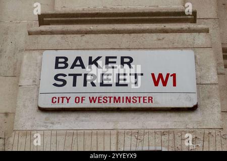 Schild Baker Street, Marylebone, City of Westminster, London, England. Stockfoto
