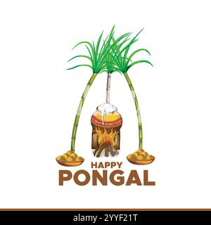 Happy Pongal, indische Festivals Makar Sankranti, Lohri, Pongal und Bohag Bihu editierbare Vektorillustration Social Media Posts und Banner Stock Vektor