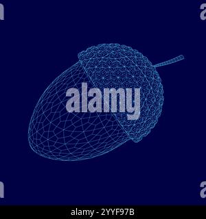 Acorn Drahtdarstellung isolierte Vektorillustration auf blauem Hintergrund. Eichenobst. Abbildung Drahtmodell-Eichel. Stock Vektor
