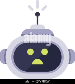 Moderner Roboter zeigt Bedenken mit blinkender Antenne, künstlicher Intelligenz und Emotionen Konzept, Chatbot Unterstützung, flache Zeichentrickillustration isoliert Stock Vektor