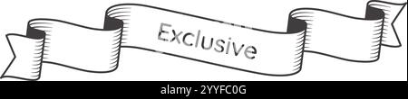 Stilvolles, wellenförmiges Bannerband mit dem Wort Exklusiv, gefertigt mit einem Vintage-Design und präsentiert auf einem sauberen weißen Hintergrund, ideal für Stock Vektor