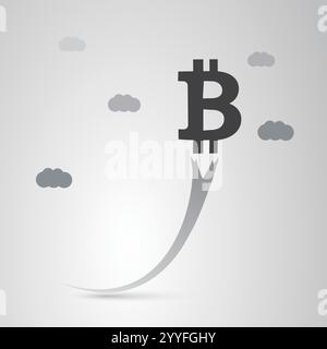 Bitcoin Sign Take Off - BitCoin's Rate steigt hoch oben im Himmel, Wirtschaft und Kryptogeschäft wachsen weiter - Cryptocurrency Trading Concept des Stock Vektor