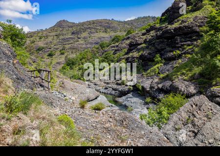 Sedimentgestein in den Schluchten des Garagassa Valley bei Rossiglione in der Provinz Genua, Italien Stockfoto