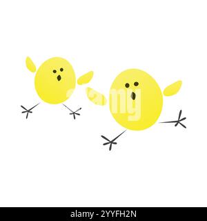 Zwei lustige nette springende gelbe Küken Design isoliert auf weißem Hintergrund - Illustration im editierbaren Vektor-Format Stock Vektor