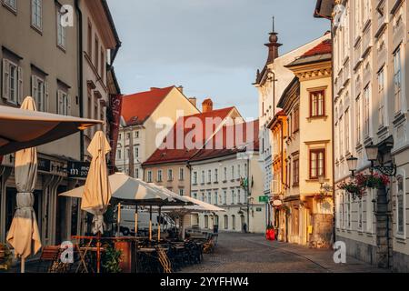 Ljubljana, Slowenien - 14. August 2024: Wunderschönes und charmantes Stadtzentrum von Ljubljana, der Hauptstadt Sloweniens Stockfoto