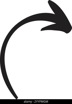 Einfacher, schwarzer, von Hand gezeichneter, nach rechts zeigender, geschwungener Pfeil, isoliert auf weißem Hintergrund, ideal für verschiedene Designprojekte und Präsentationen Stock Vektor