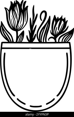 Schwarze Vektor-Silhouette einer mit Blumen gefüllten Tasche, die Mode und Natur in minimalistischem Design vereint Stock Vektor