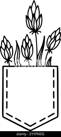 Elegante schwarze Vektorsilhouette einer mit Blumen gefüllten Tasche, die botanische Schönheit mit modischen Elementen verbindet Stock Vektor