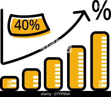 Geschäftskonzept wachsender Geschäftspfeil und wachsender Balkendiagramm Flachlinienart, Vektor-Illustration Stock Vektor