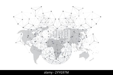 Global Networks Concept with World Map and Wire Frame – Digital polygonale Netzwerkverbindungen, Science and Technology Background, Crea Stock Vektor