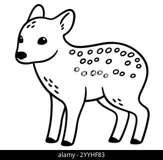 Baby Pudu, kleiner südamerikanischer Hirsch. Zeichnung von Schwarzweiß-Strichzeichnungen. Niedliche Zeichentrickvektor-Illustration. Stock Vektor