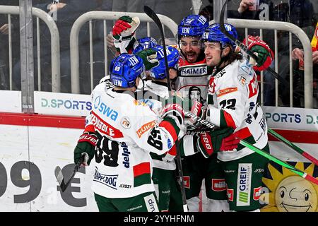 Eishockey DEL - 24/25 - 29. Spieltag: Düsseldorfer EG vs Augsburger Panther am 22.12.2024 im PSD Bank Dome in Düsseldorf Augsburger Torjubel nach dem Ausgleich Foto: Osnapix Stockfoto