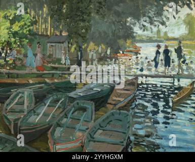 Claude Monet malte Badende in La Grenouillere 1869. Öl auf Leinwand. Impressionistische Malerei des 19. Jahrhunderts, Frankreich Stockfoto