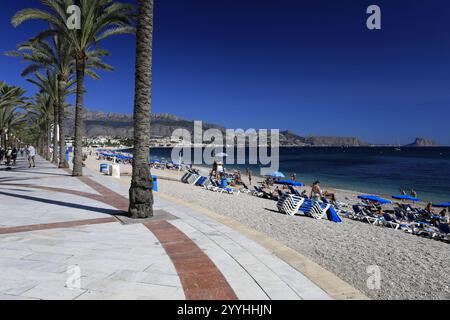 Sommerblick über die Promenade Las Estrellas in Albir, Costa Blanca, Spanien, Europa Stockfoto