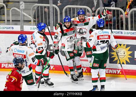 Eishockey DEL - 24/25 - 29. Spieltag: Düsseldorfer EG vs Augsburger Panther am 22.12.2024 im PSD Bank Dome in Düsseldorf Augsburger Torjubel nach dem Ausgleich Foto: Osnapix Stockfoto