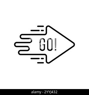 Dünne Linie, einfacher Pfeil mit Go-Aktion Stock Vektor