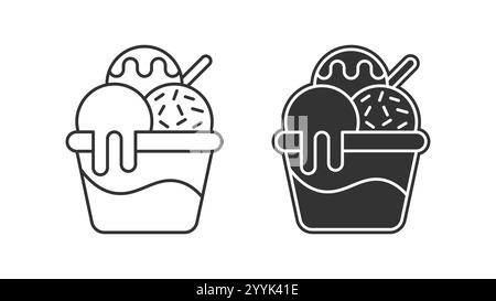 Umrisssymbol für Eis in Schüssel. Lineares Schild für mobiles Konzept und Webdesign. Drei Eislöffel einfaches Linien-Vektor-Symbol Stock Vektor