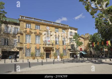 Rathaus mit Flaggen, Hotel de Ville, Salon-de-Provence, Bouches-du-Rhone, Provence, Frankreich, Europa Stockfoto