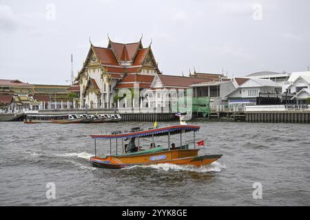 Ausflugsboot auf dem Fluss Chao Phraya, Bangkok, Thailand, Asien Stockfoto