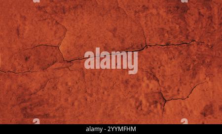 Abstrakter Grunge-Hintergrund aus Gips rot, orange Farbe. Riss an einer verlassenen, abgenutzten Wand. Stockfoto
