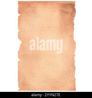 Ein Stück altes gelbliches, zerrissenes Papier. Schleifpapier für die Kalligraphie. Handgezeichnete Vintage-Aquarell-Clipart-Illustration. Stockfoto