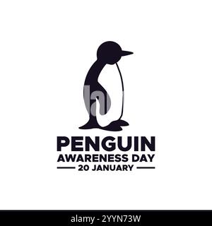 Happy Pinguin Awareness Day am 20. Januar, Pinguin Awareness Day Banner. Handschrift mit Schriftzug Pinguin Awareness Day Text und süßer Pinguin mit Gehör Stock Vektor