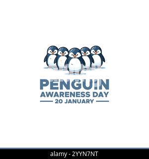 Happy Pinguin Awareness Day am 20. Januar, Pinguin Awareness Day Banner. Handschrift mit Schriftzug Pinguin Awareness Day Text und süßer Pinguin mit Gehör Stock Vektor