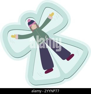 Vektorfarbe Illustration auf Winterthema in einem niedlichen Stil mit dem Bild eines Kindes, das im Schnee spielt. Das Bild wurde ohne die Verwendung von AR erstellt Stock Vektor